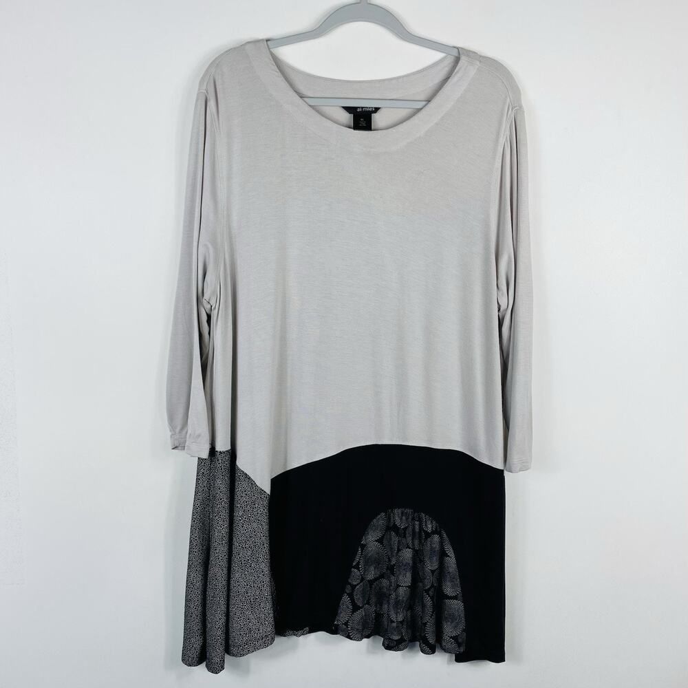 Ali Miles Tunic Top XL Abstract Art To Wear 3/4 Sleeve Scoop Neck Stretch